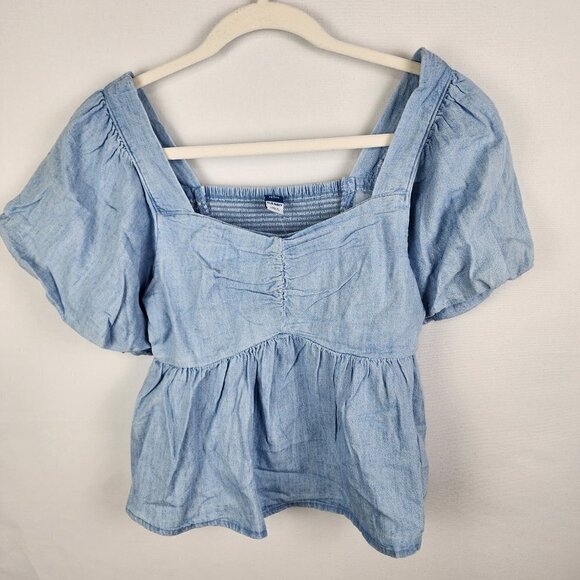 NWT Old Navy Chambray Puff Sleeve Peplum Top SP - Picture 2 of 5